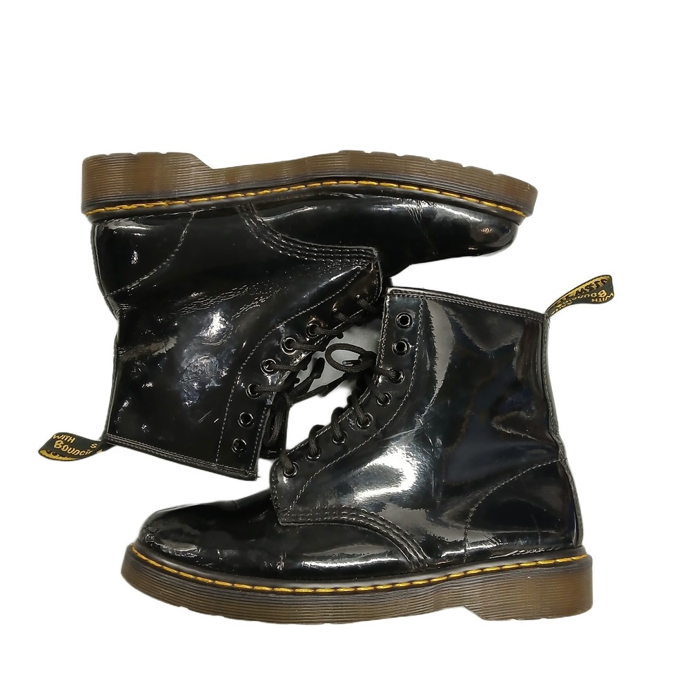 Dr. Martens 1460 Combat Boots Womens Size 9 Black Patent Leather Oil Resistant